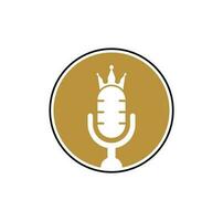 Podcast king vector logo design. King music logo design concept.