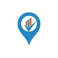 Compruebe el vector del icono del logotipo de la forma del pin del mapa financiero. marque el gráfico y el logotipo del gráfico.