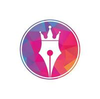 King pen vector logo design. Royal Pen crown Logo design vector template.