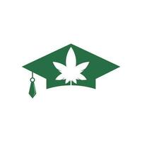 educación y diseño de logotipos de cannabis. gorra de graduación y plantilla de icono del logotipo de marihuana. vector