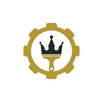 King paint and gear shape concept vector logo design. Crown and paint brush icon.