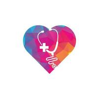 Stethoscope cross heart shape logo design. Medical health vector health logo with cross and stethoscope icon symbol.