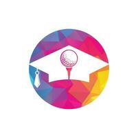 sombrero de graduación y diseño del logo de la pelota de golf. elemento de diseño del logotipo del icono de la escuela de golf. icono vectorial del logotipo de la academia de golf. vector