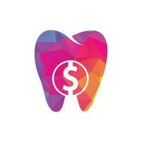 vector del logotipo del dólar dental. icono de vector de moneda de diente y dólar. símbolo de dinero de ahorro dental, ilustración de logotipo.