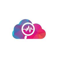 Find pulse cloud shape logo designs concept. Magnifier and heartbeat logo template. Pulse trace and loupe vector