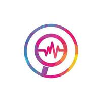 Magnifier and heartbeat logo template. Pulse trace and loupe vector design. Find Health logo designs concept