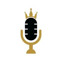 Podcast king vector logo design. King music logo design concept.