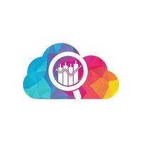 Search finance cloud shape concept logo design vector icon. Vector logo combination of a graph and magnifier.