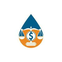 Money law firm drop shape vector logo design. Finance concept. Logotype scale and dollar symbol icon