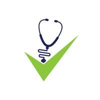 Health check logo design template. Stethoscope icon with checklist shape. Medical Check Up Logo Design Vector Template