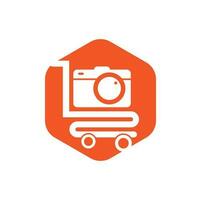 Camera Shop Logo vector icon. Shopping Cart with Camera Lens Logo Design Template.