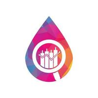 Search finance drop shape concept logo design vector icon. Vector logo combination of a graph and magnifier.