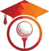 sombrero de graduación y diseño del logo de la pelota de golf. elemento de diseño del logotipo del icono de la escuela de golf. icono vectorial del logotipo de la academia de golf. vector