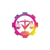 Check law firm gear shape logo vector. Law firm vector logo design. Law scale with check sign icon vector design.