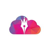 King pen and cloud shape vector logo design. Royal Pen crown Logo design vector template.