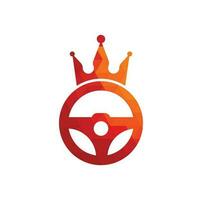 Drive king vector logo design. Steering and crown icon.