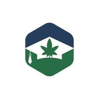 educación y diseño de logotipos de cannabis. gorra de graduación y plantilla de icono del logotipo de marihuana. vector