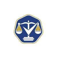 Law firm vector logo design. Law scale with check sign icon vector design.