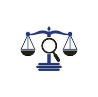 encuentre la plantilla vectorial del logotipo del corazón de la justicia, conceptos creativos de diseño del logotipo del bufete de abogados. logotipo de bufete de abogados de lupa vector