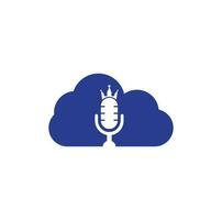 podcast king y diseño de logotipo vectorial en forma de nube. concepto de diseño del logo de la música king. vector