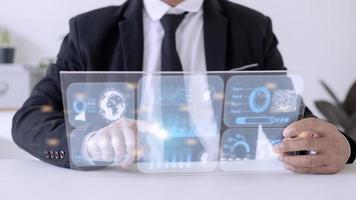 Advisor using KPI Dashboard on virtual screen.Business finance data analytics graph.Financial management technology. photo