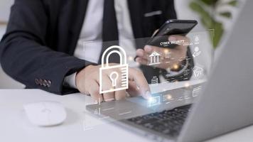 cybersecurity concept, user privacy security and encryption, secure internet access Future technology and cybernetics, screen padlock. photo