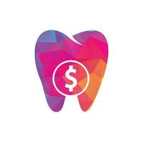 vector del logotipo del dólar dental. icono de vector de moneda de diente y dólar. símbolo de dinero de ahorro dental, ilustración de logotipo.