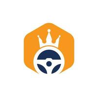 Drive king vector logo design. Steering and crown icon.