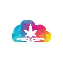 plantilla de logotipo de símbolo de concepto de forma de nube de libro y marihuana. adecuado para la educación médica. vector