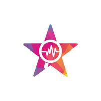 Find pulse star shape logo designs concept. Magnifier and heartbeat logo template. Pulse trace and loupe vector