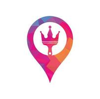 King paint and gps shape concept vector logo design. Crown and paint brush icon.