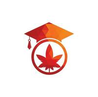 educación y diseño de logotipos de cannabis. gorra de graduación y plantilla de icono del logotipo de marihuana. vector