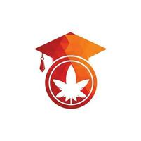 educación y diseño de logotipos de cannabis. gorra de graduación y plantilla de icono del logotipo de marihuana. vector