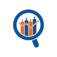 Search finance logo design vector icon. Vector logo combination of a graph and magnifier.