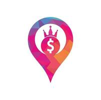 Dollar King map pin shape Logo Designs Concept Vector. Crown money icon Vector. vector