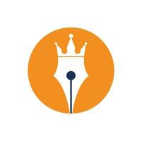 King pen vector logo design. Royal Pen crown Logo design vector template.