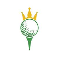 diseño del logotipo del vector de golf rey. pelota de golf con icono de vector de corona.