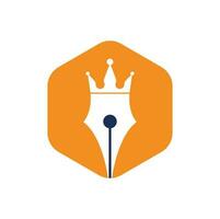 King pen vector logo design. Royal Pen crown Logo design vector template.