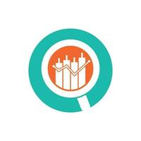 Search finance logo design vector icon. Vector logo combination of a graph and magnifier.