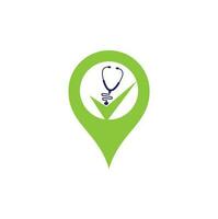 Check Stethoscope gps shape logo design template. Stethoscope icon with checklist shape. Medical Check Up Logo Design Vector Template