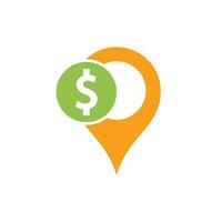 pin location with money. the location of the money. Bank atm location icon. vector