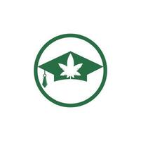 educación y diseño de logotipos de cannabis. gorra de graduación y plantilla de icono del logotipo de marihuana. vector