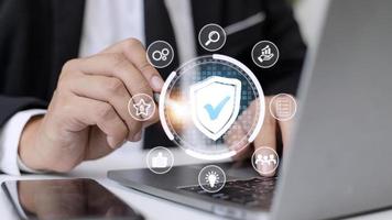 Quality management with Quality Assurance or QA and Quality Control or QC and improvement. Standardization and certification concept. Compliance to regulations and standards. Concept with manager. photo