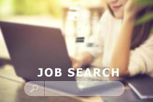 job search concept, find your career, woman looking at online website photo