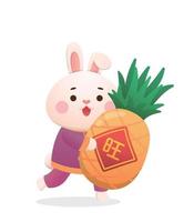 Cute rabbit character or mascot with pineapple, Chinese lunar new year element, year of the rabbit, vector cartoon style