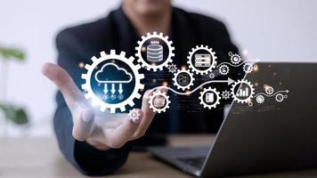 Cloud computing diagram. Cloud technology. Data storage. Networking and internet service concept. photo