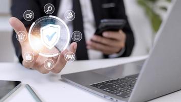 Quality management with Quality Assurance or QA and Quality Control or QC and improvement. Standardization and certification concept. Compliance to regulations and standards. Concept with manager. photo