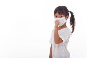 asia women wearing mask to prevent the virus PM2.5, Coronavirus, 2019-nCoV asian little girl feeling unwell and coughing as symptom for cold or pneumonia,bronchitis. photo
