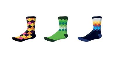 Collection of colorful socks with different prints. vector