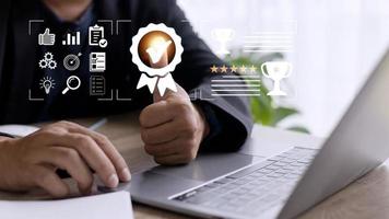 Quality Assurance concept, operating with the quality assurance, guarantee, standards, ISO certification, and standardization notion as proof of top service photo